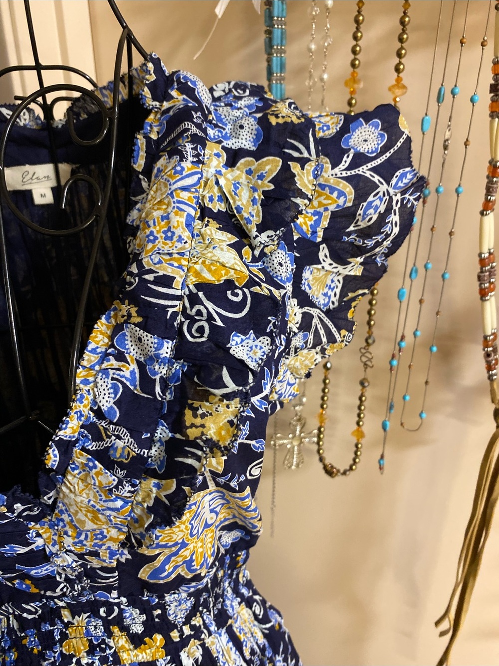 Elan Navy and Yellow Floral Ruffled Midi Dress - Picture 3 of 16